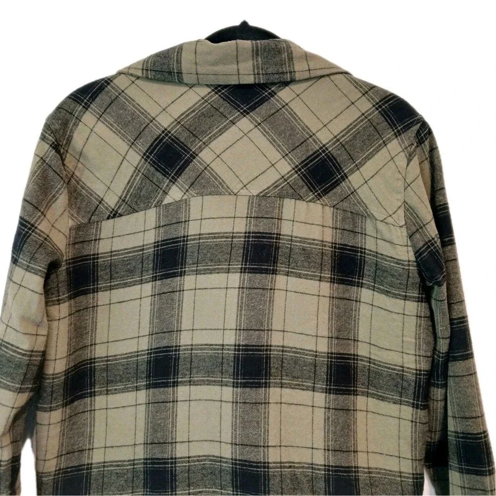 Lucky Brand Plaid Flannel Sherpa Jacket Shacket Womens Small Lined Green Camp - Picture 7 of 12
